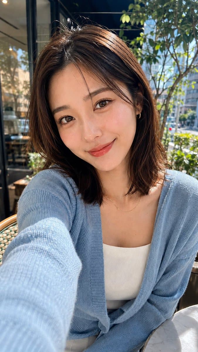 Japanese Cafe Portrait Selfie - AI image template preview