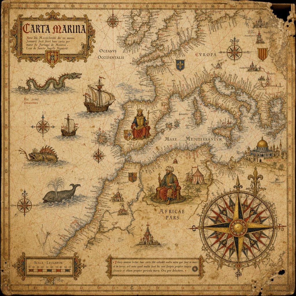 15th-Century Antique Portolan Chart - AI image template preview