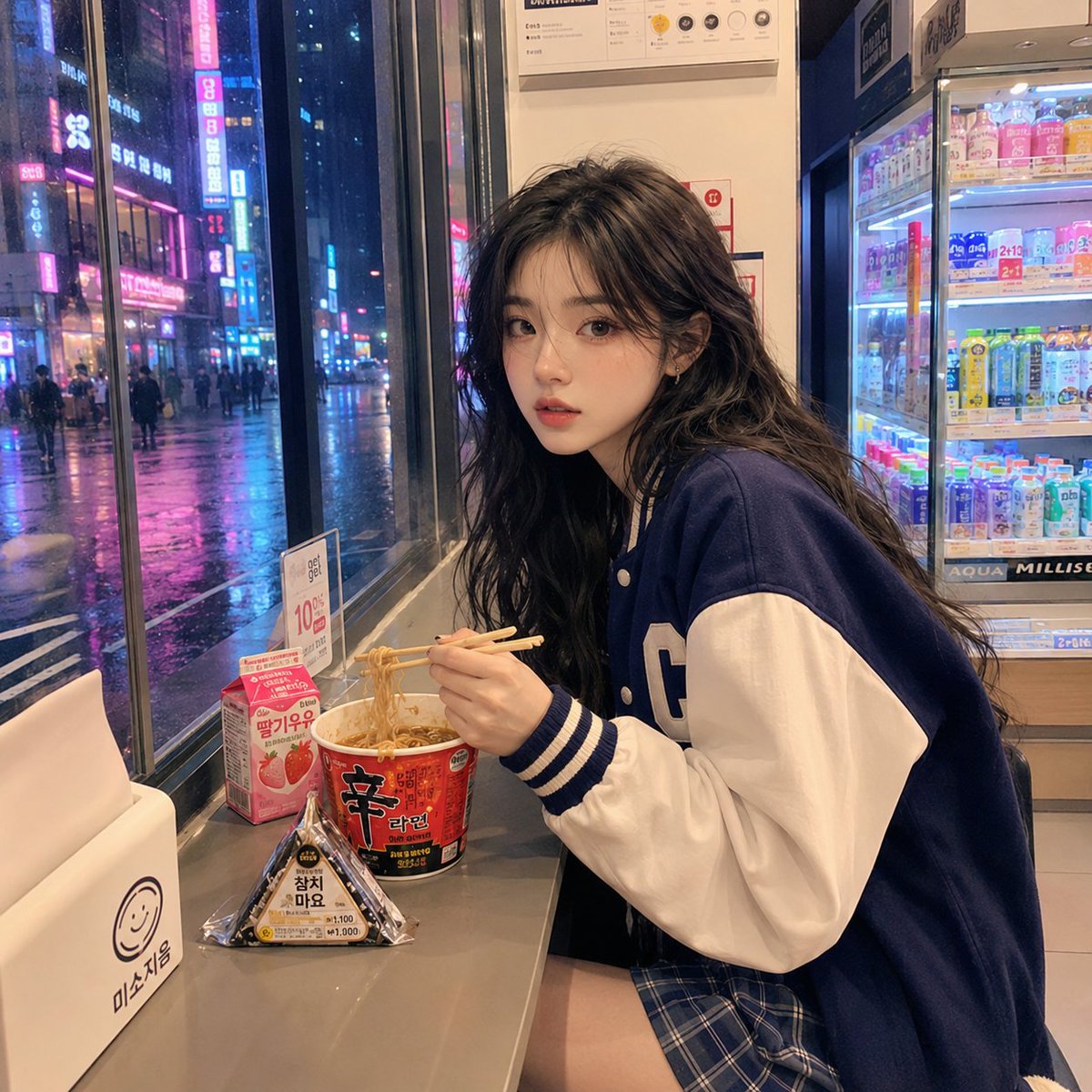 Korean Girl Convenience Store Photography - AI image template preview