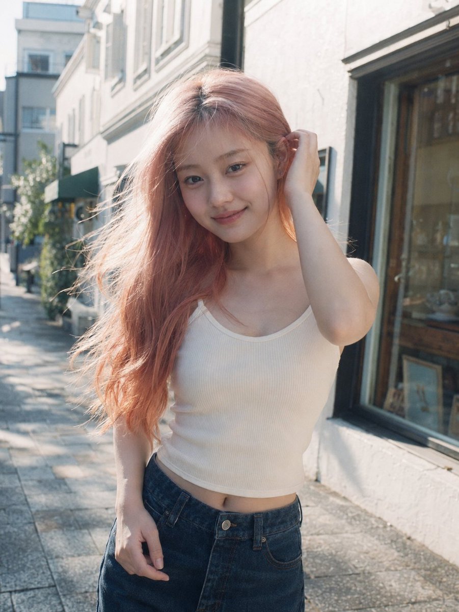 Candid Pink-Haired Street Portrait - AI image template preview