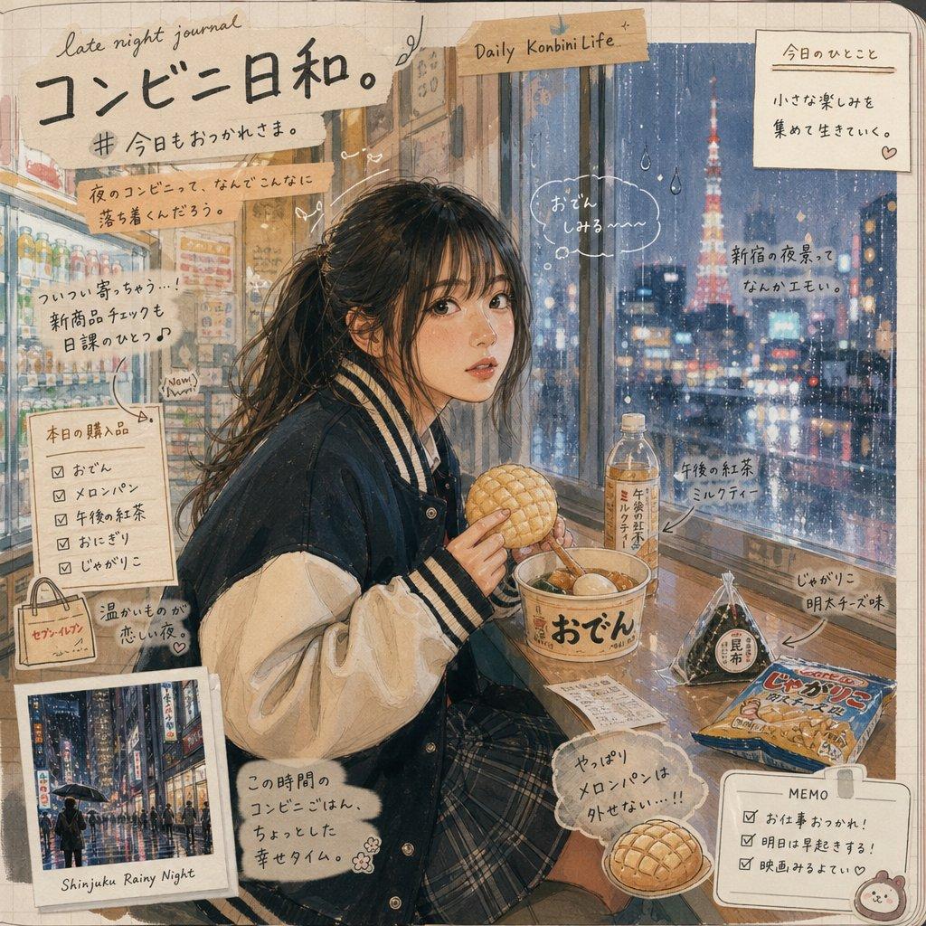Japanese Konbini Journal Illustration - AI image template preview