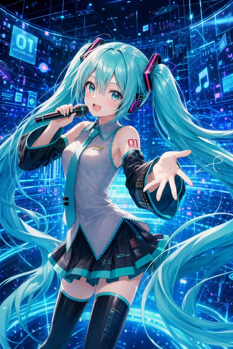 Cyber Vocaloid Concert Idol - AI image template preview