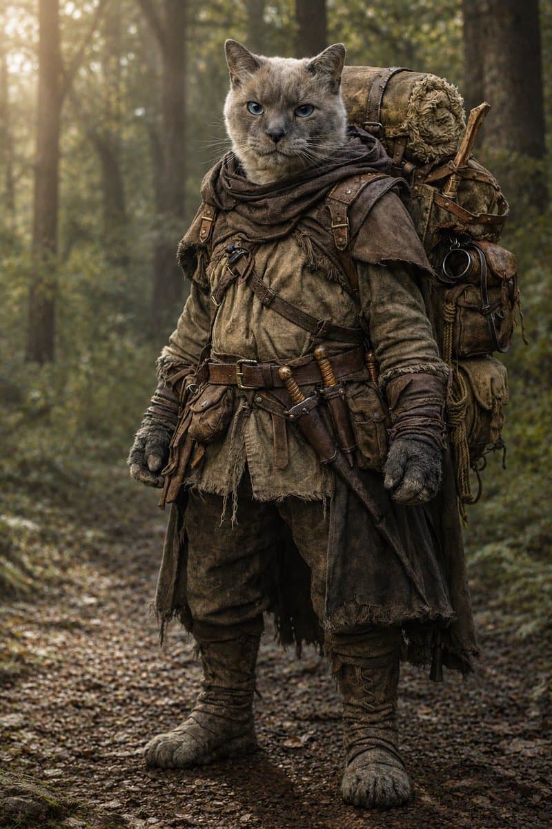 Realistic Cat Ranger in Forest - AI image template preview