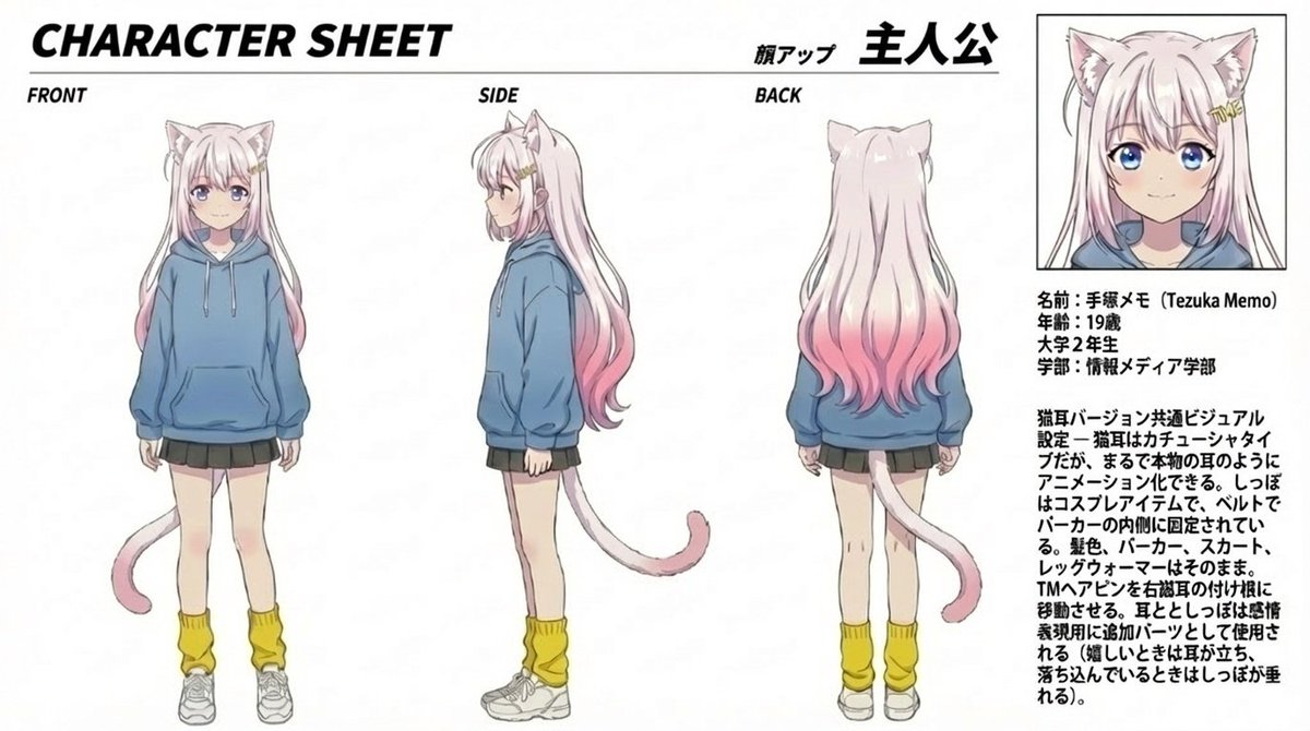 Anime Cat Girl Character Sheet - AI image template preview