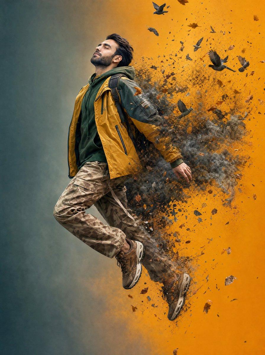 Surreal Floating Man Dissolving Into Ash - AI image template preview