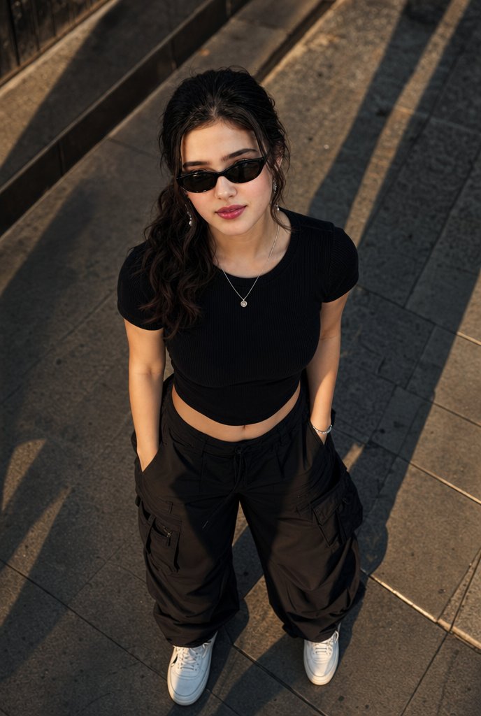 High-Angle Urban Fashion Portrait - AI image template preview