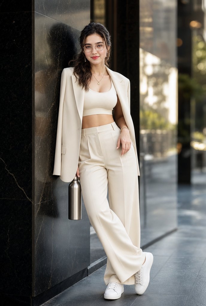 Cream Monochrome Urban Fashion Portrait - AI image template preview
