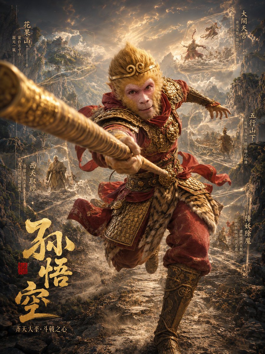 Sun Wukong Epic Fantasy Poster - AI image template preview