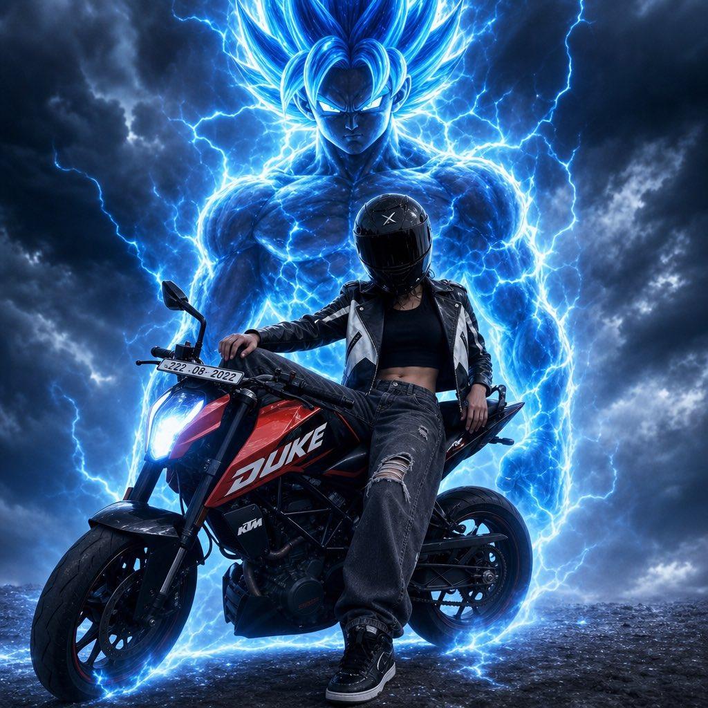 Anime Biker Girl with Lightning Aura - AI image template preview