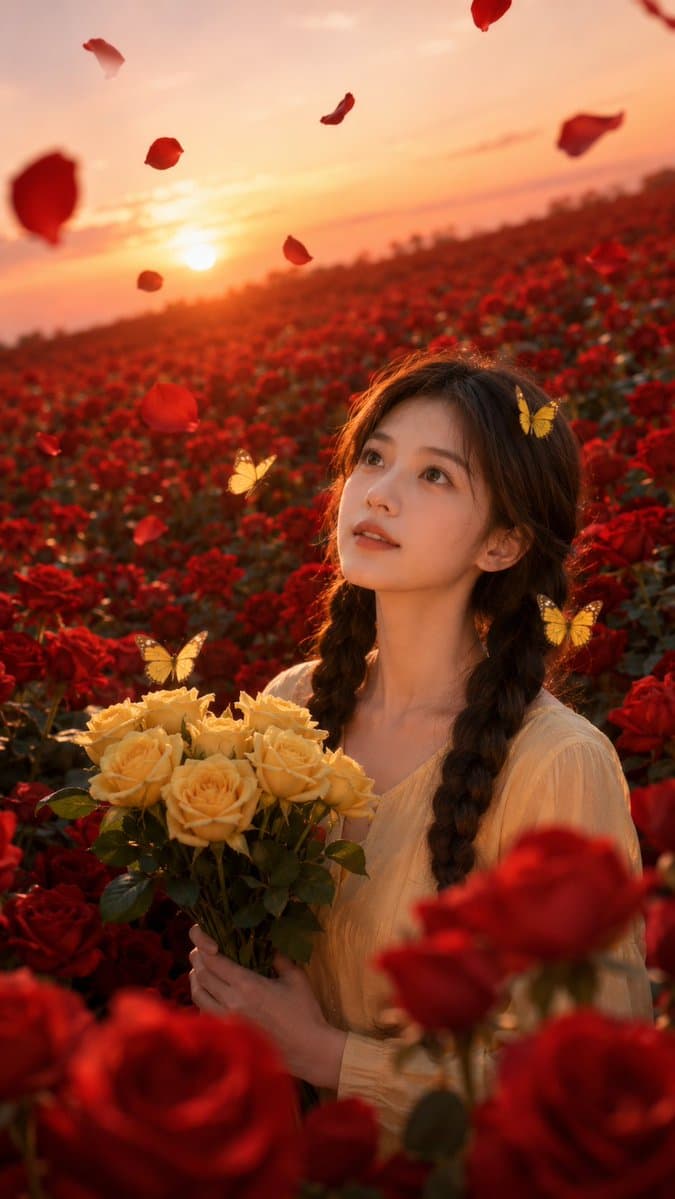 Sunset Rose Field Portrait Transformation - AI image template preview