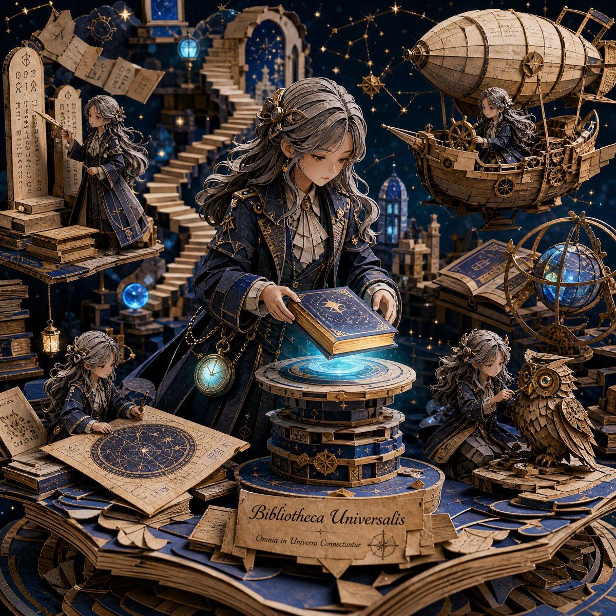 3D Papercraft Cosmic Library Diorama - AI image template preview
