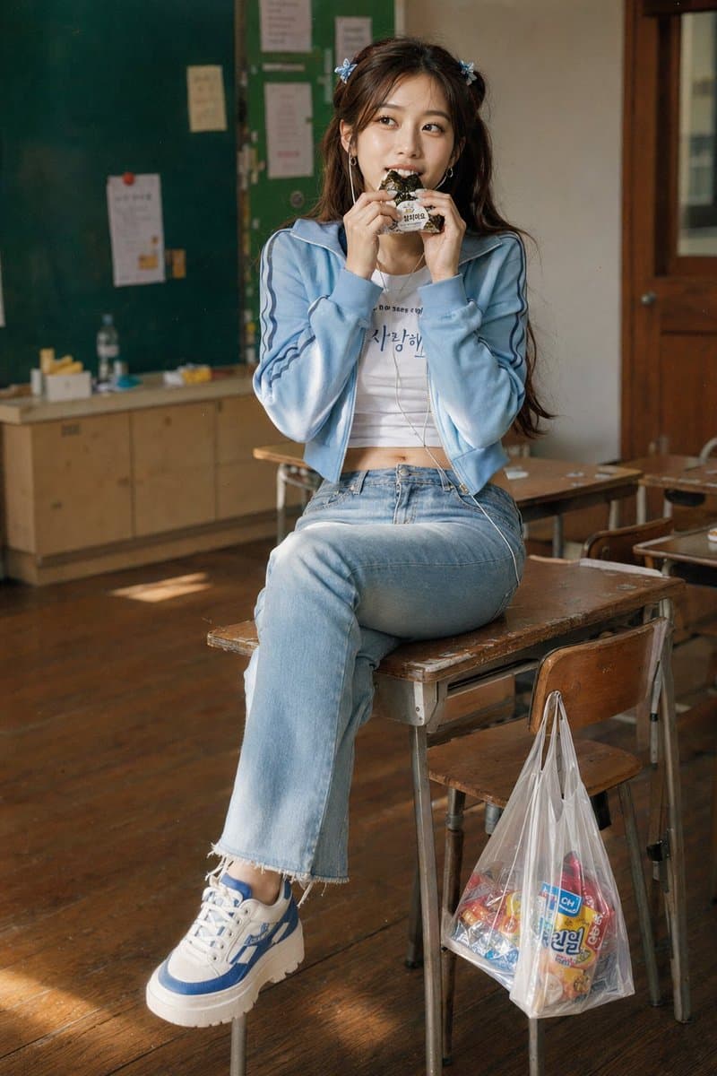 Korean Youth Y2K Classroom Candid - AI image template preview