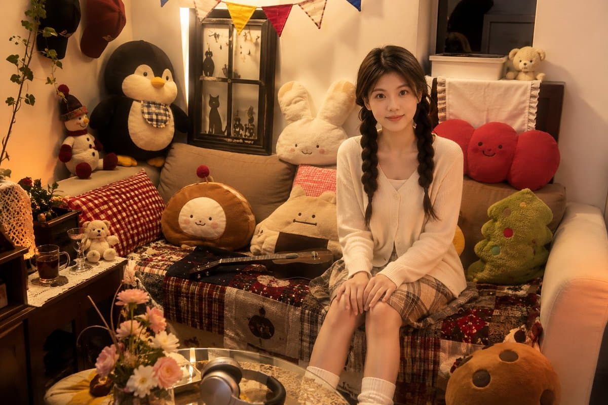 Cozy Bedroom Plush Portrait - AI image template preview