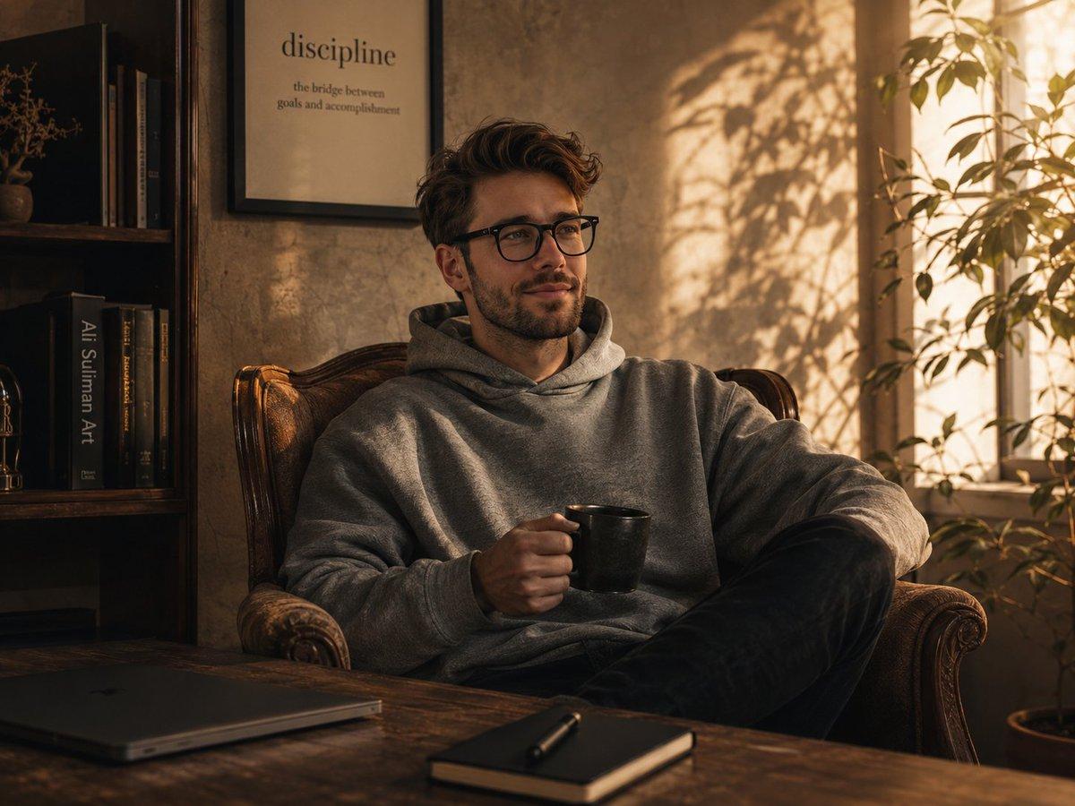 Golden Hour Intellectual Study Portrait - AI image template preview