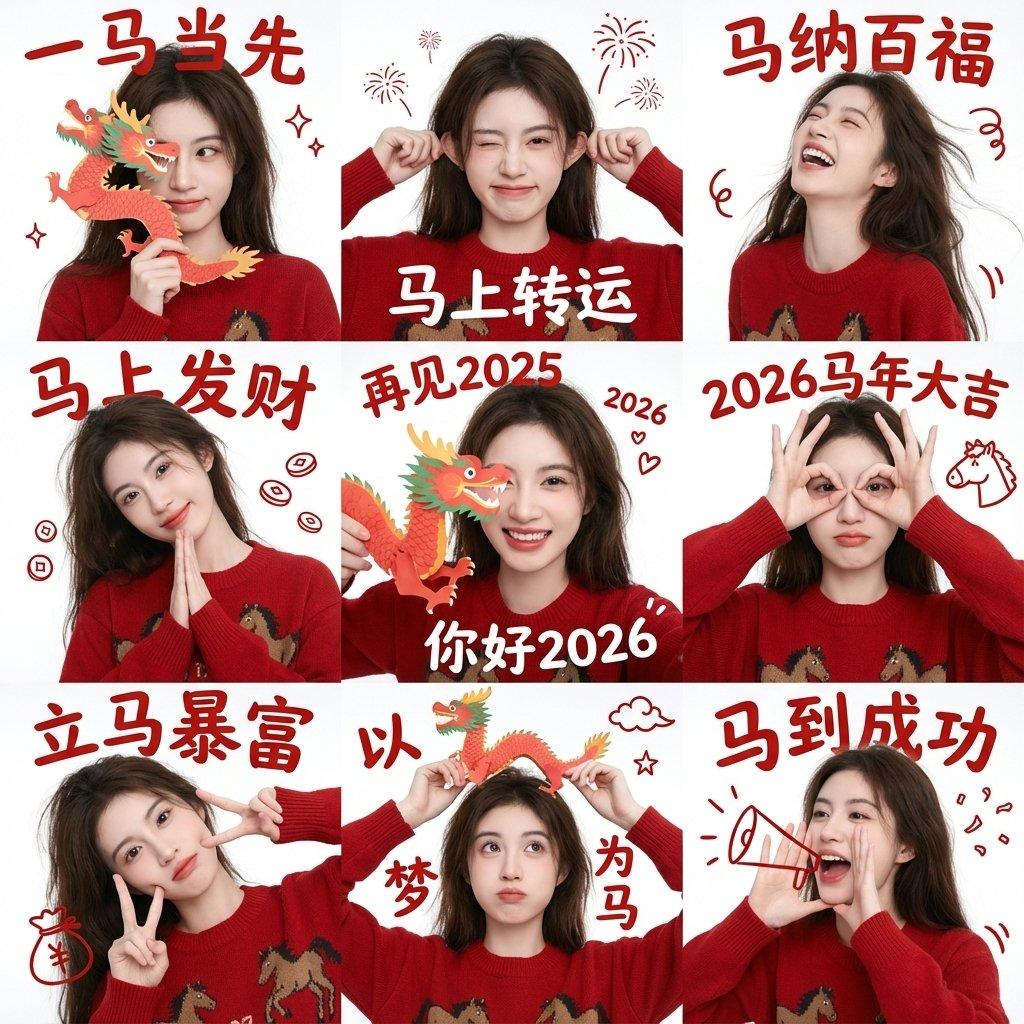 Chinese New Year Blessing Portrait Grid - AI image template preview
