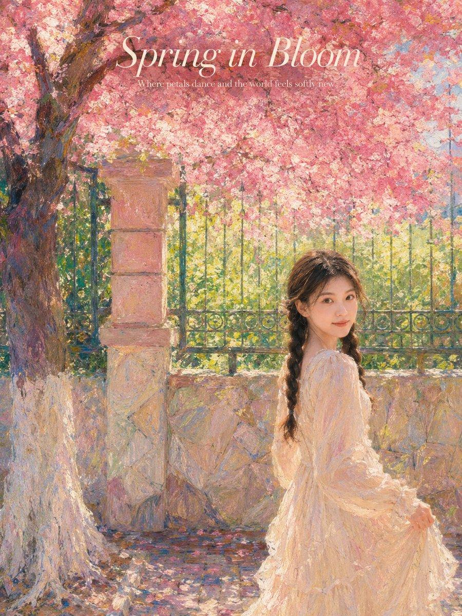 Impressionist Spring Garden Oil Painting - AI image template preview