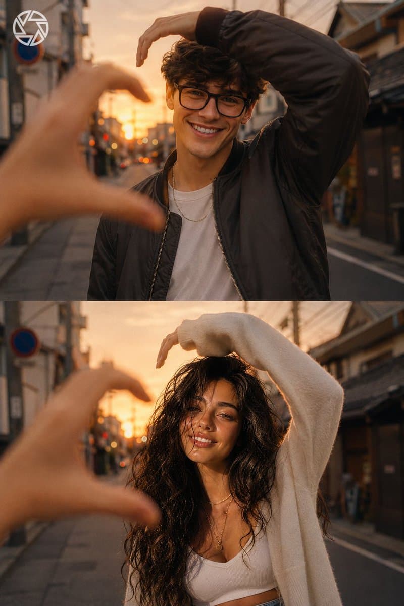 Cinematic Sunset Heart-Pose Collage - AI image template preview