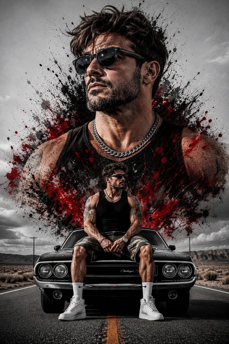 Double Exposure Rugged Portrait - AI image template preview