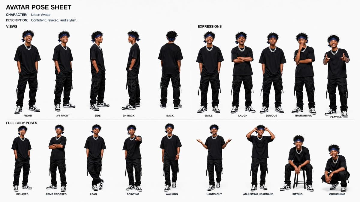 Avatar Character Pose Sheet - AI image template preview