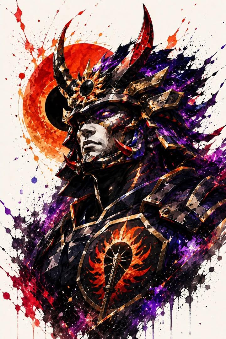 Samurai Warrior Watercolor Portrait - AI image template preview