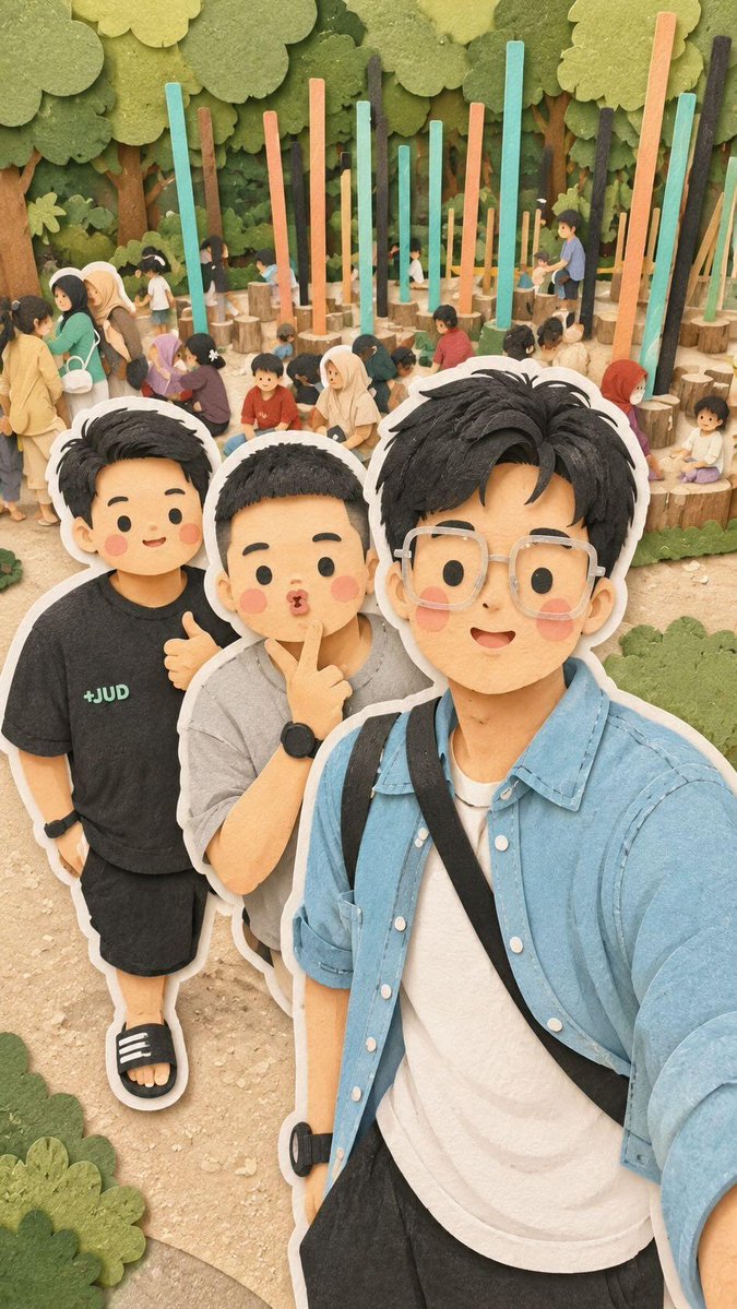 Kawaii Family Travel Paper-Cut Collage - AI image template preview