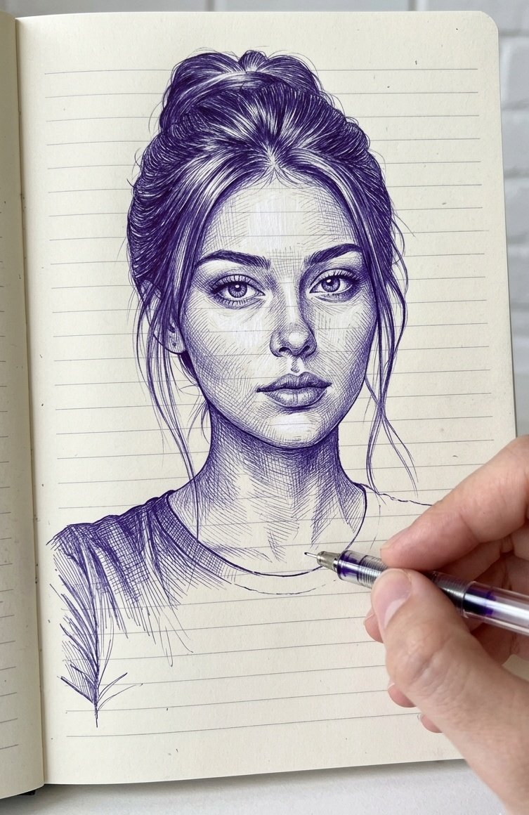 Notebook Ink Sketch Transformation - AI image template preview