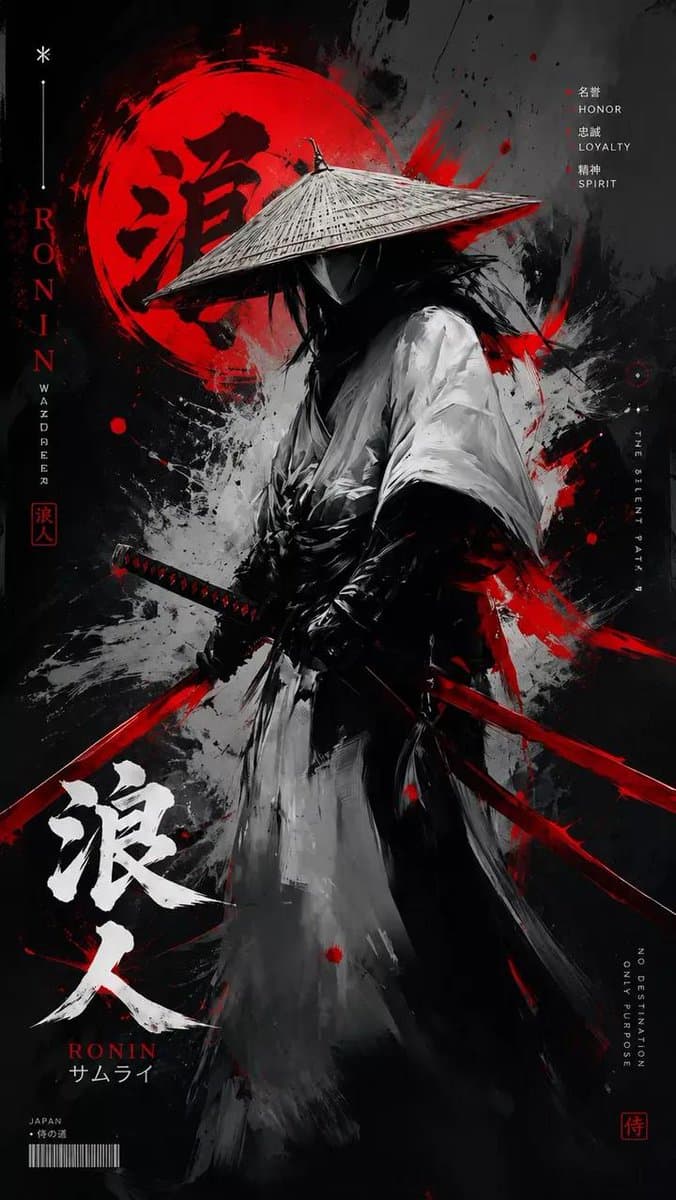 Dark Samurai Ink Wash Poster - AI image template preview