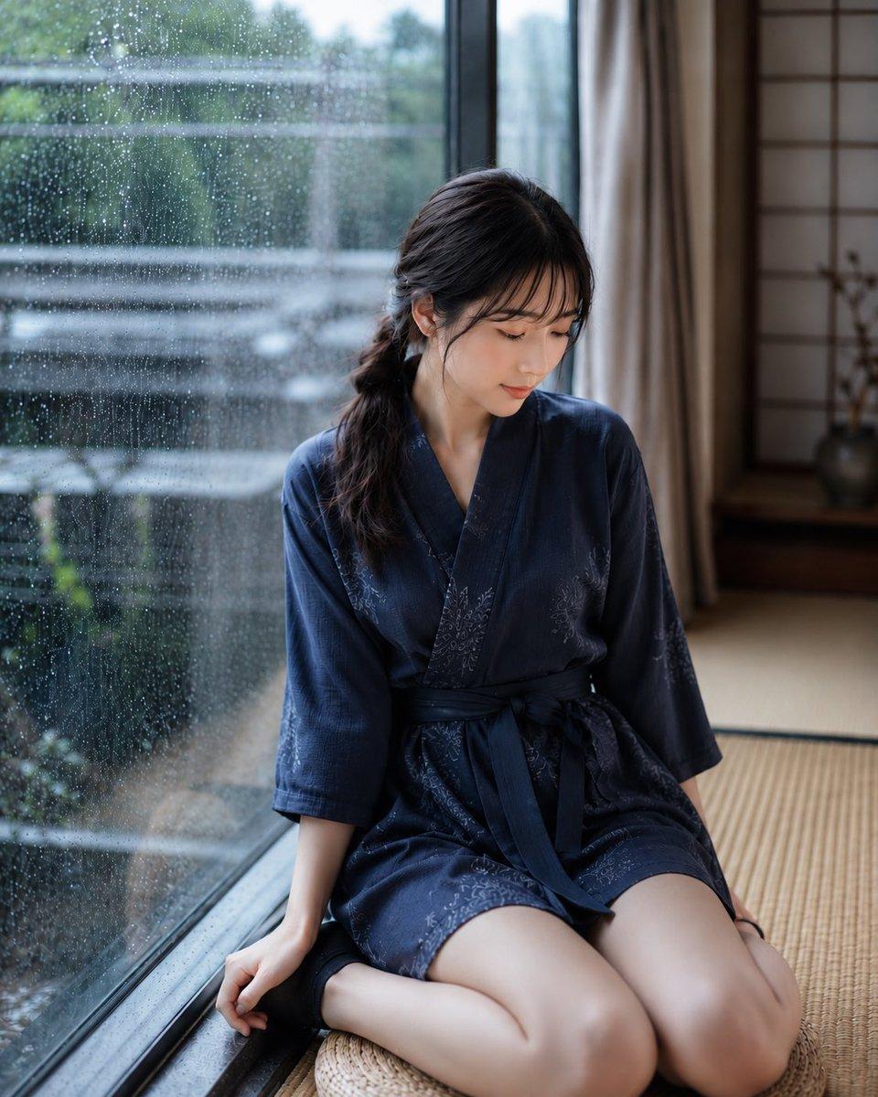 Rainy Day Japanese Inn Portrait - AI image template preview
