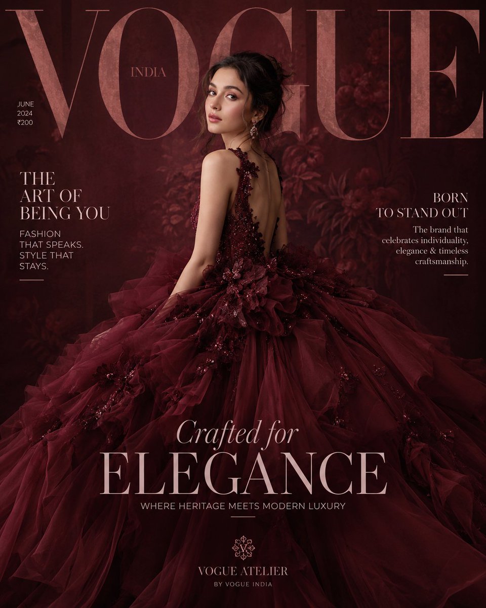 Maroon Dress Fashion Magazine Cover - AI image template preview