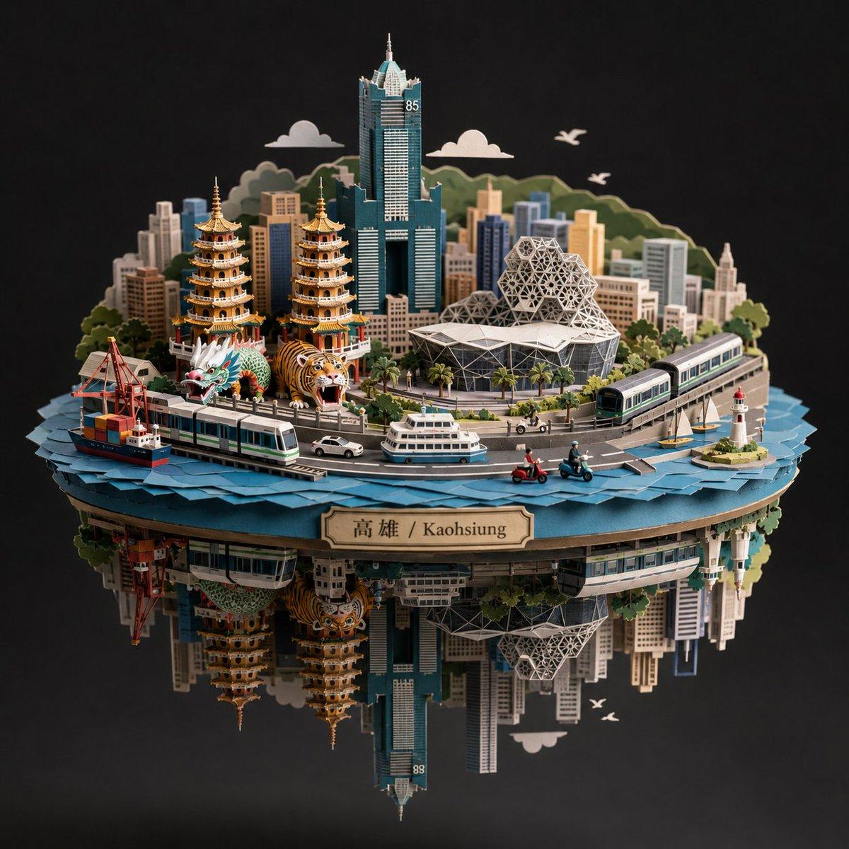 Kaohsiung Spherical Paper City Diorama - AI image template preview