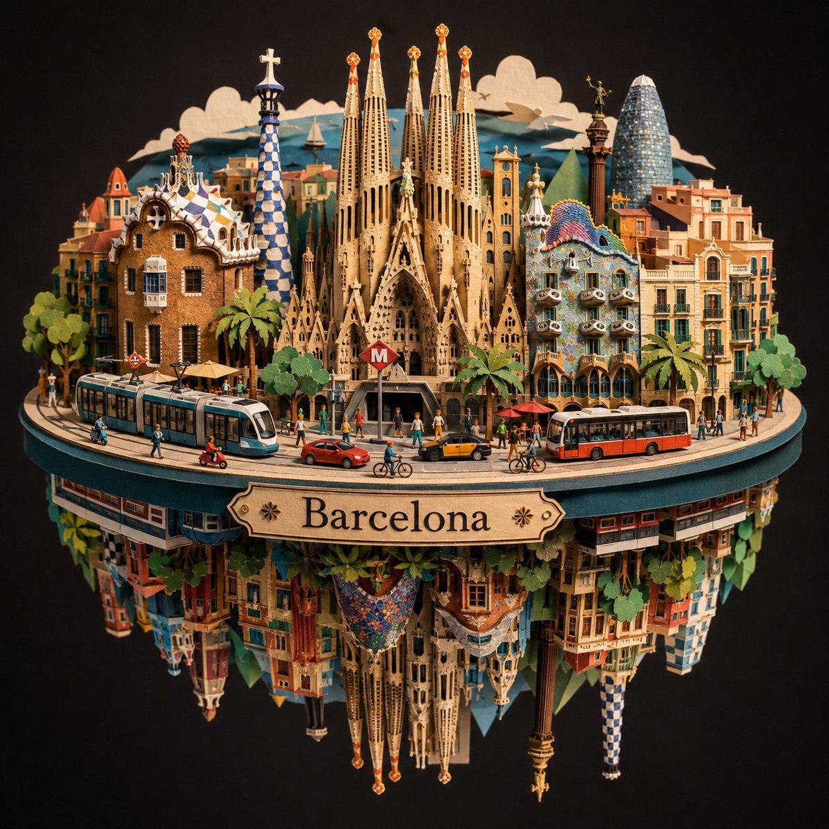 Barcelona Spherical Paper City Diorama - AI image template preview