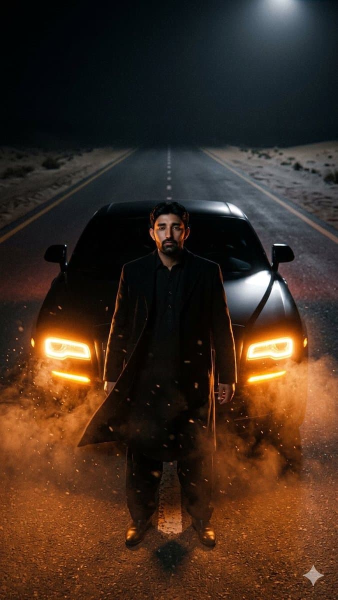 Cinematic Desert Highway Car Portrait - AI image template preview