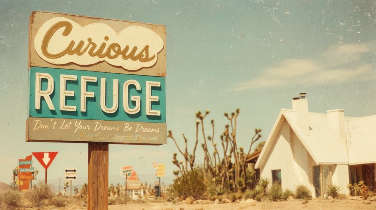 Vintage Desert Refuge Road Sign - AI image template preview