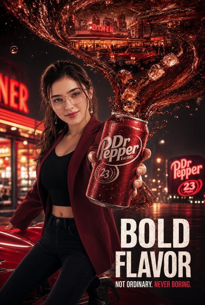 Cinematic Dr Pepper Diner Ad - AI image template preview