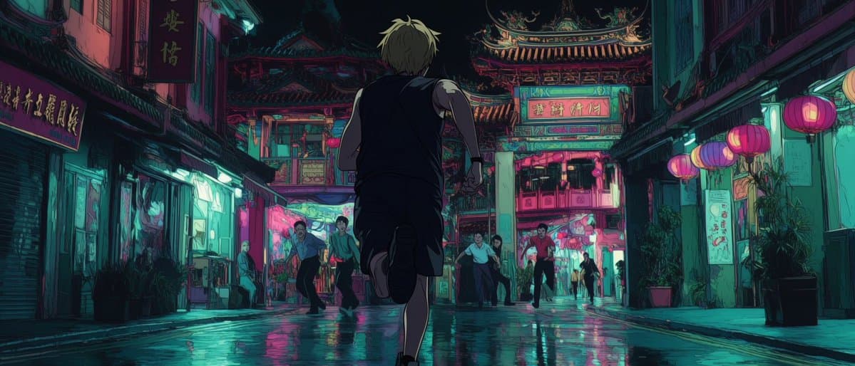 Neon Temple Chase - AI image template preview
