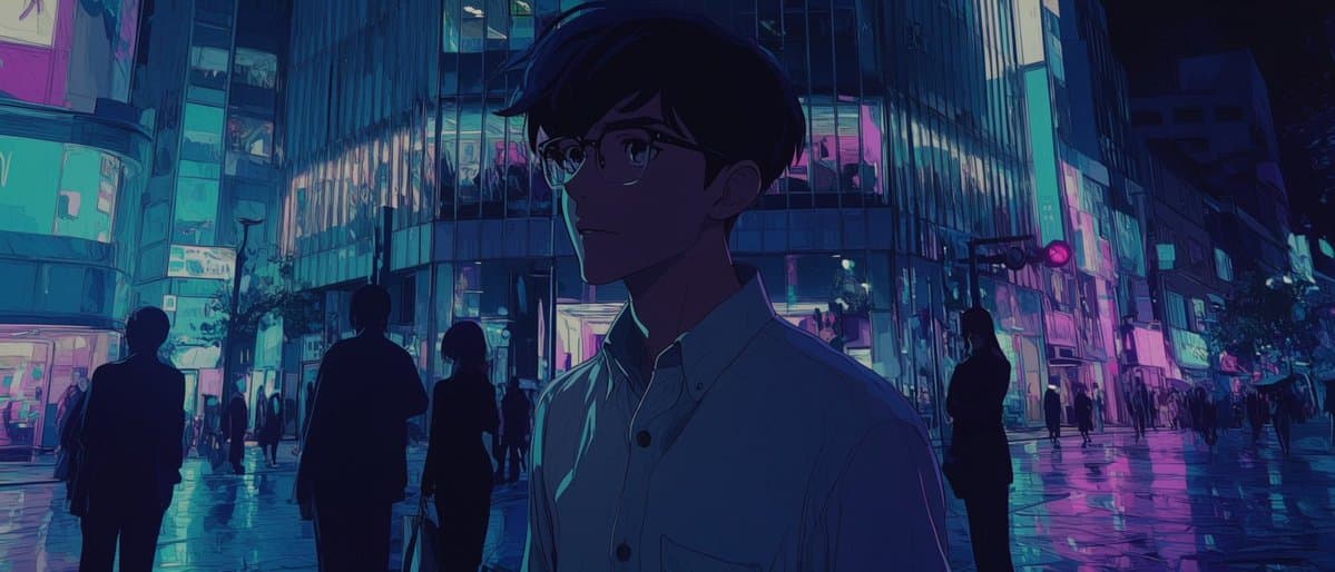 Faceless Anime Neon City Night - AI image template preview