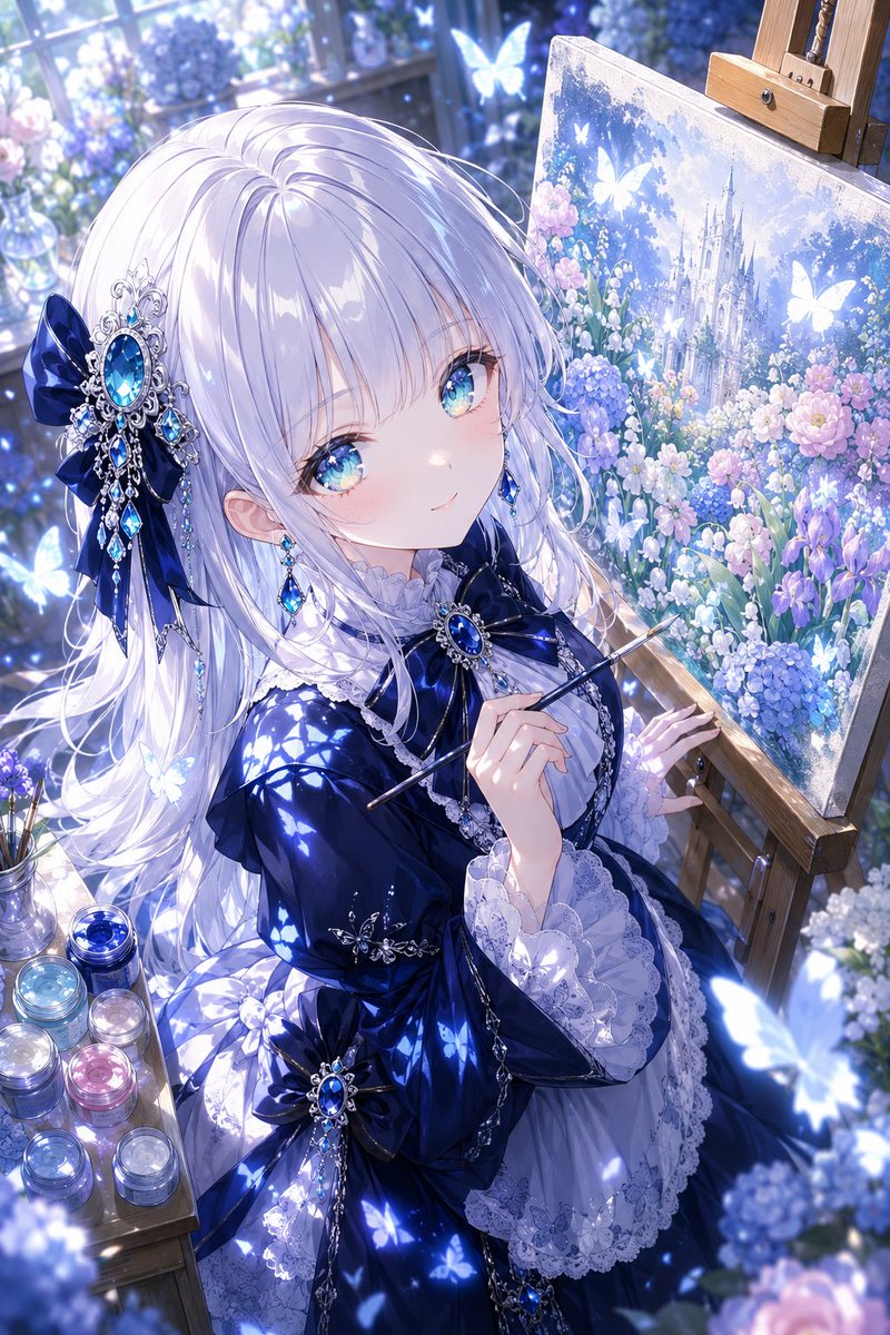 Anime Fantasy Painter in Blue Atelier - AI image template preview