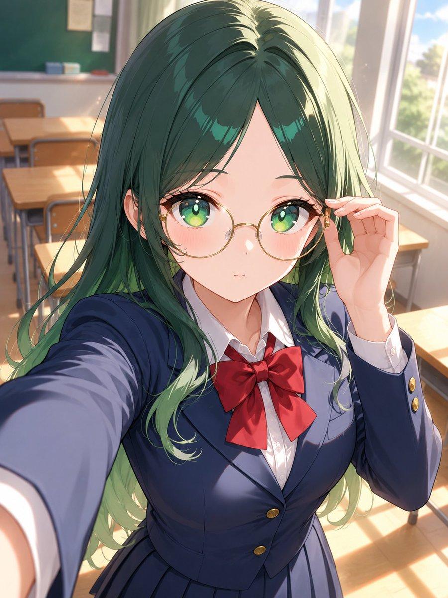 Anime Schoolgirl Selfie in Classroom - AI image template preview