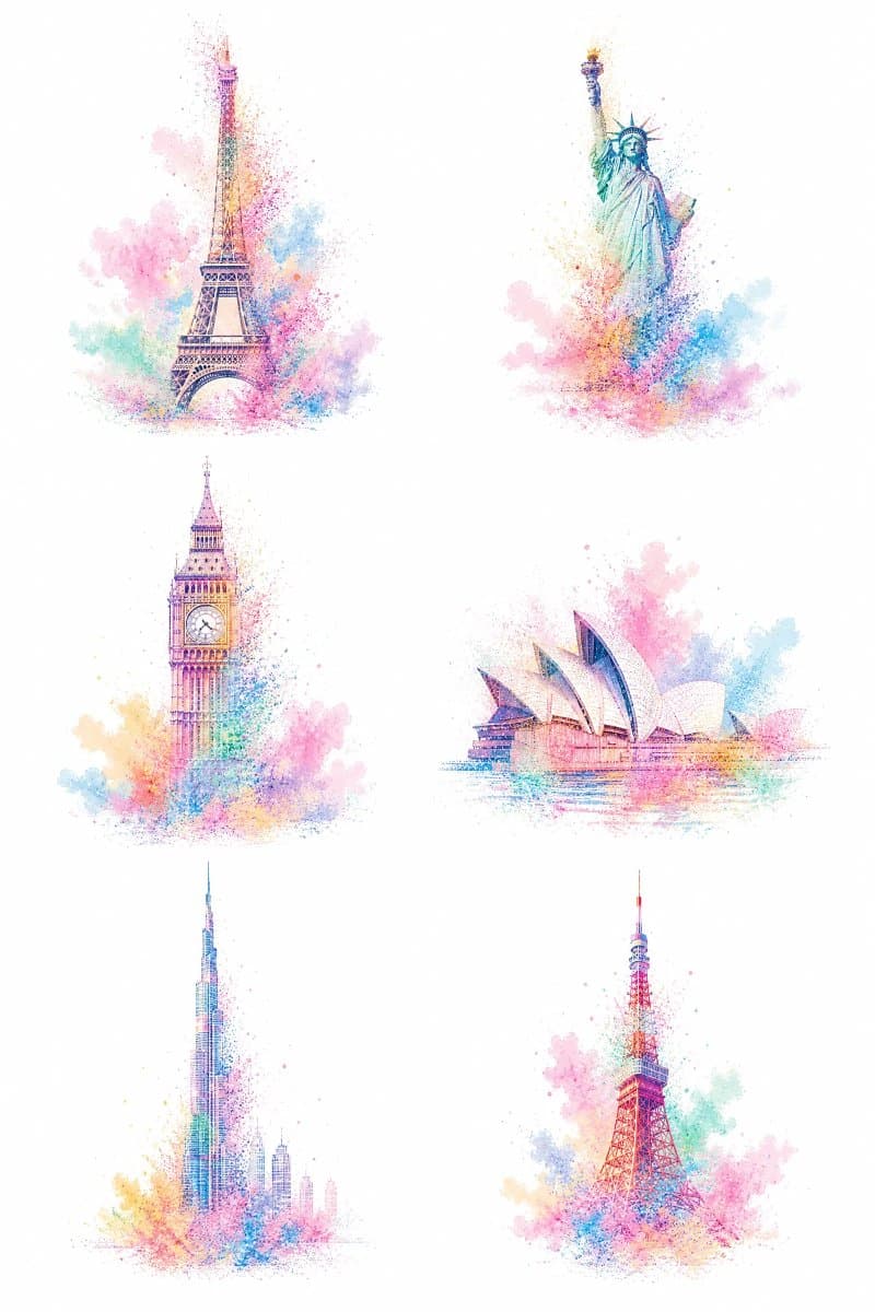 Pastel Dust World Landmarks - AI image template preview