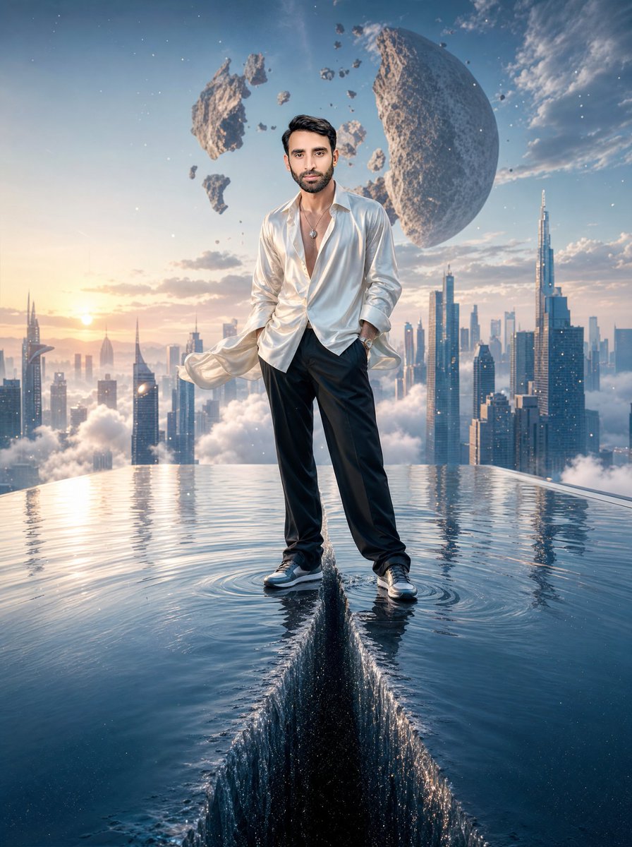 Surreal Rooftop Infinity Pool Portrait - AI image template preview