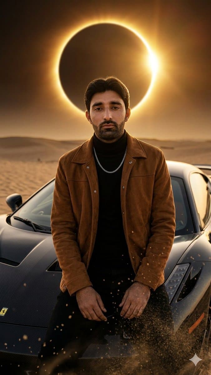 Desert Eclipse Sports Car Portrait - AI image template preview