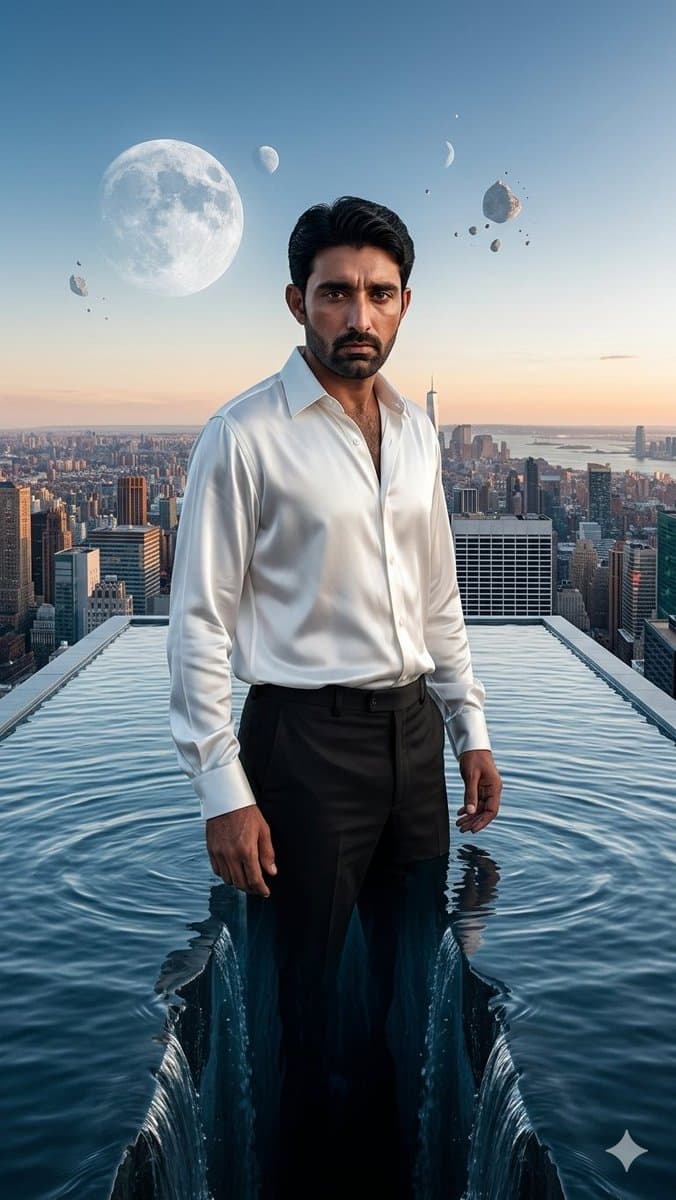 Surreal Rooftop Infinity Pool Portrait - AI image template preview