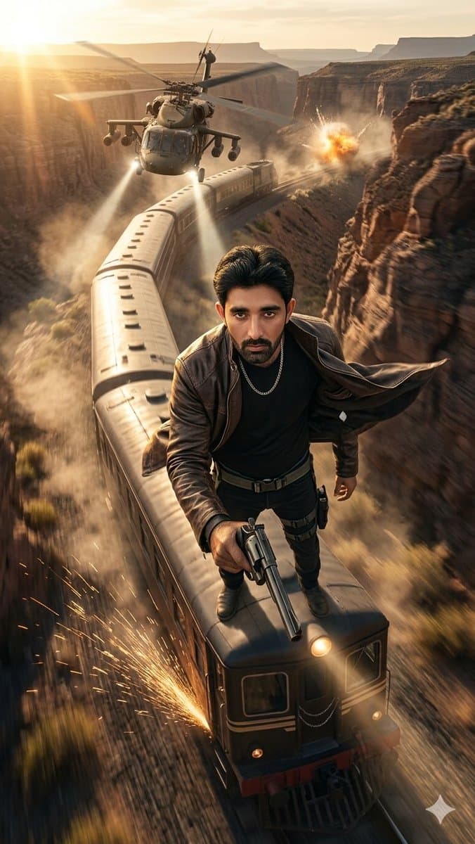 Canyon Train Action Hero - AI image template preview