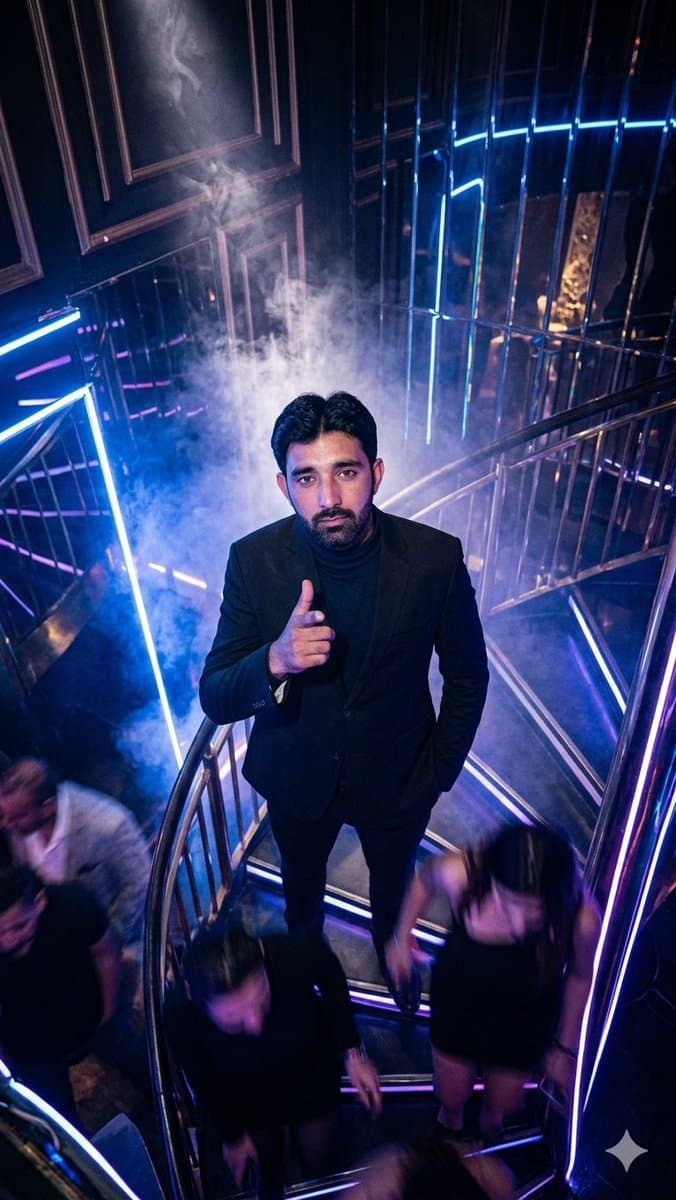 Overhead Nightclub Staircase Portrait - AI image template preview