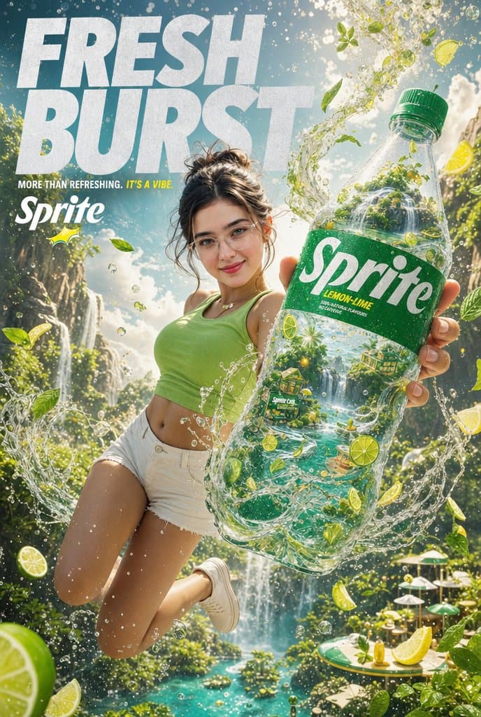 Fresh Burst Sprite Ad Poster - AI image template preview