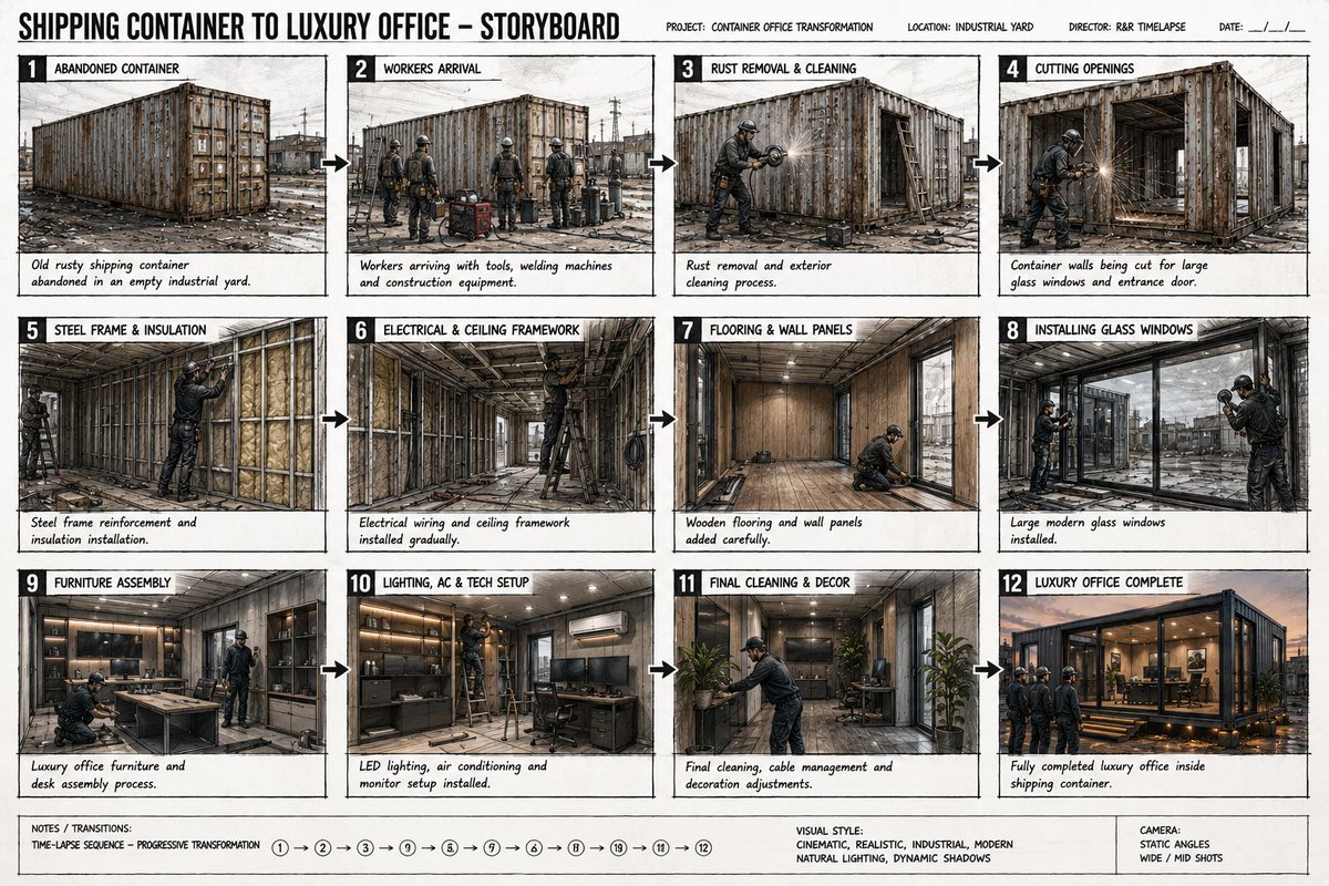 Shipping Container Transformation Storyboard - AI image template preview