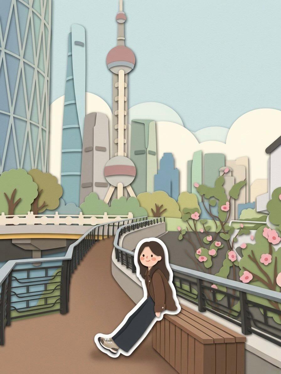 Chibi Sticker Paper-cut City Illustration - AI image template preview