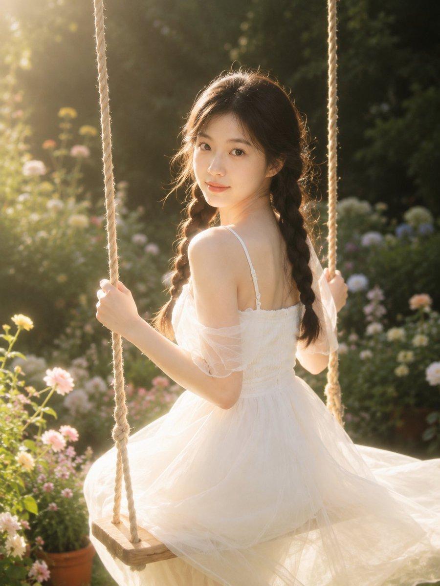 Dreamy Garden Swing Portrait - AI image template preview