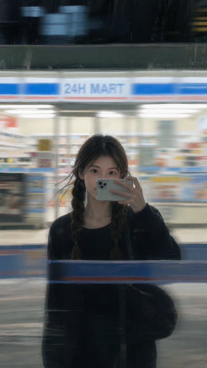 Moody Night Window Reflection Selfie - AI image template preview