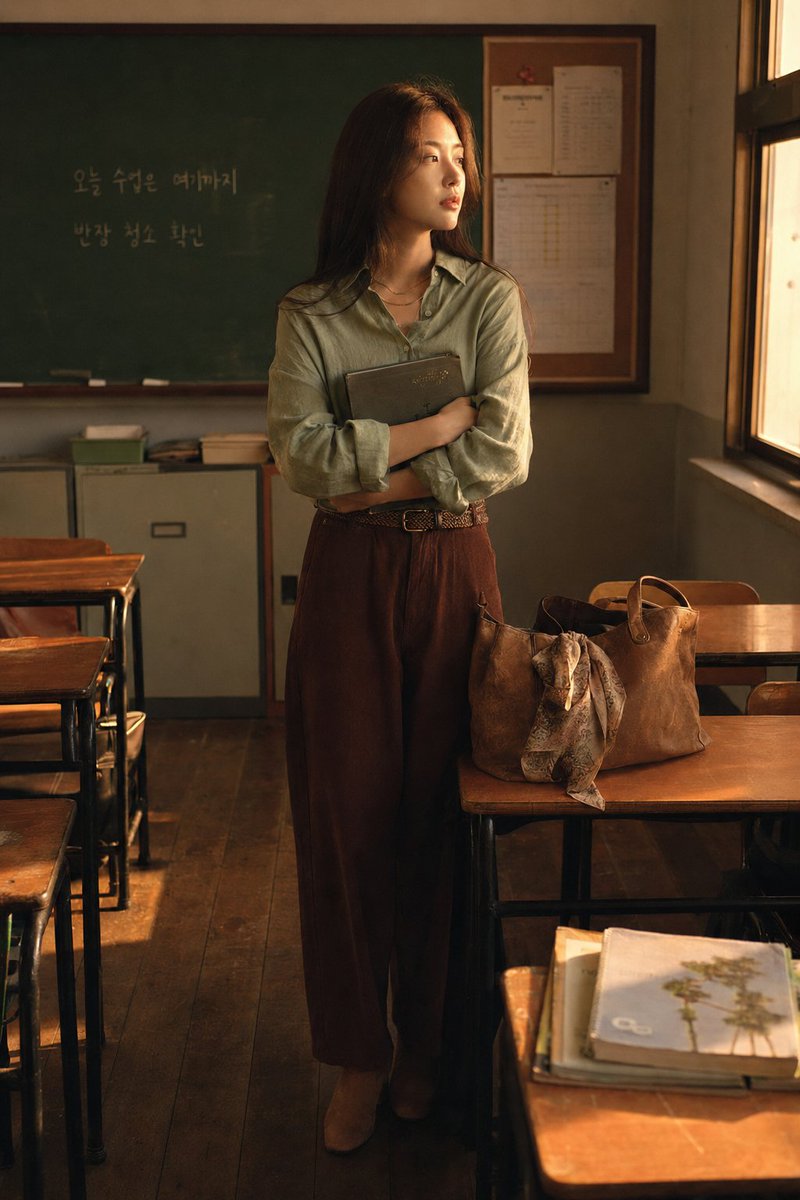 Korean Student Classroom Window Portrait - AI image template preview